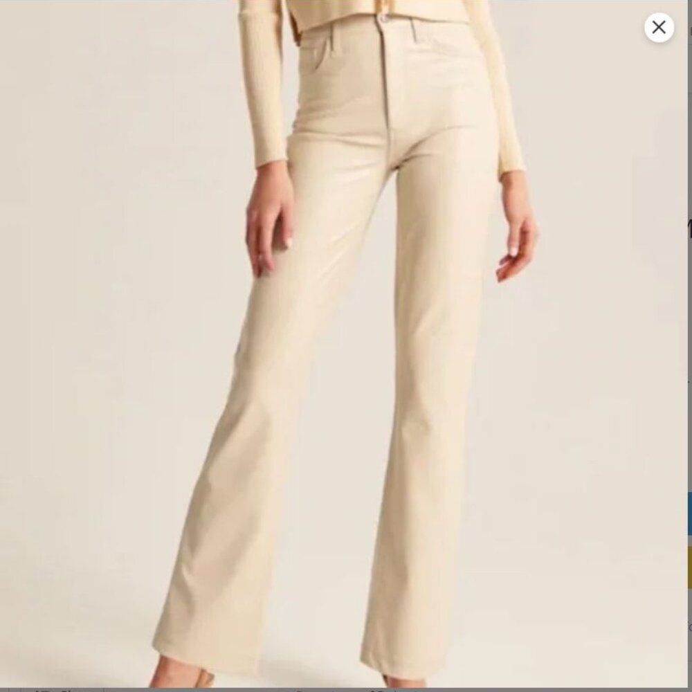 Abercrombie & Fitch I CREAM I Vegan Leather I 90s Straight Pants 33(16) S Curve.